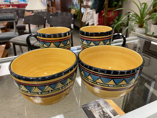2x Mugs 2x Bowls Arizona Pattern