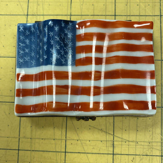 Limoges American Flag Trinket Box