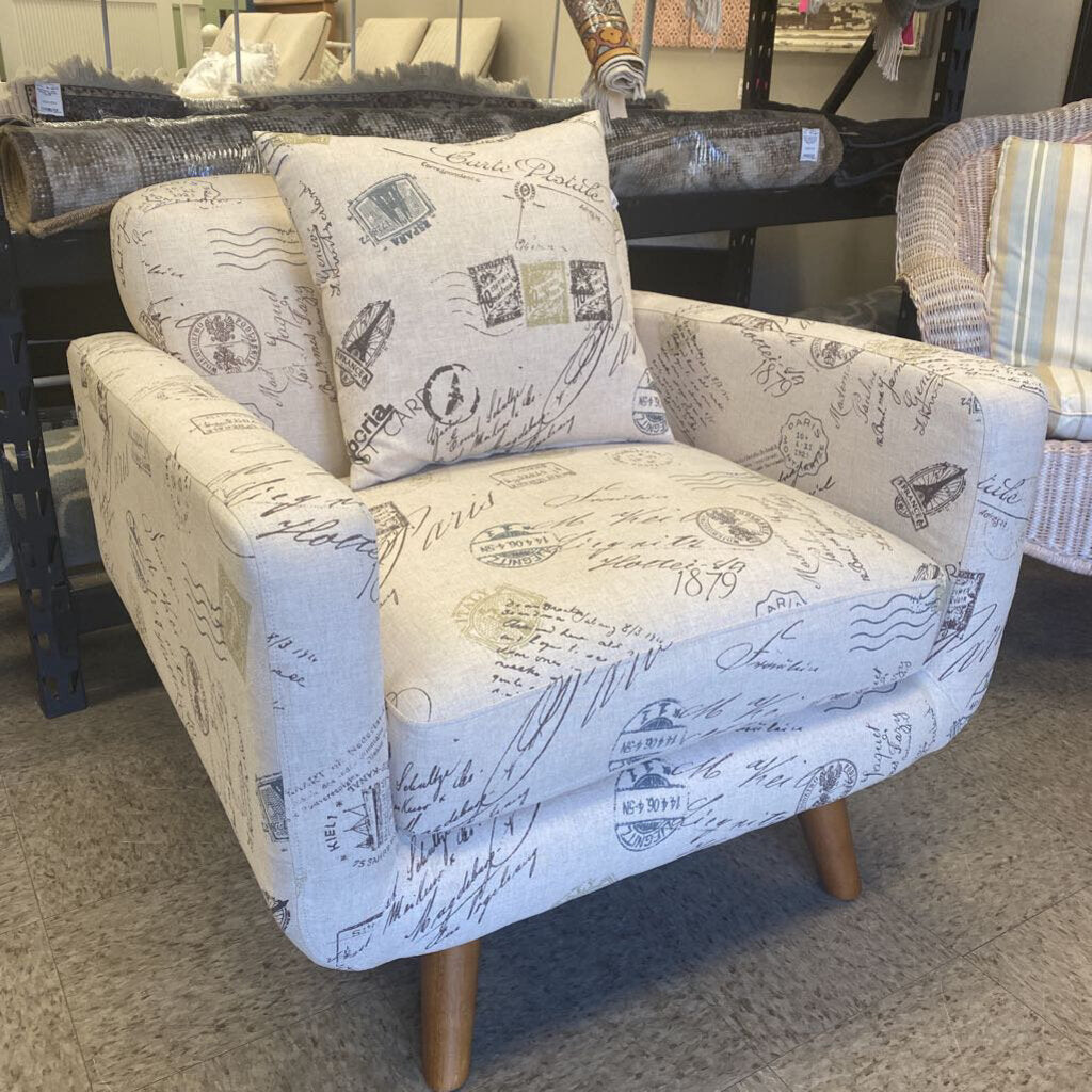 Script Patterned Club Chair