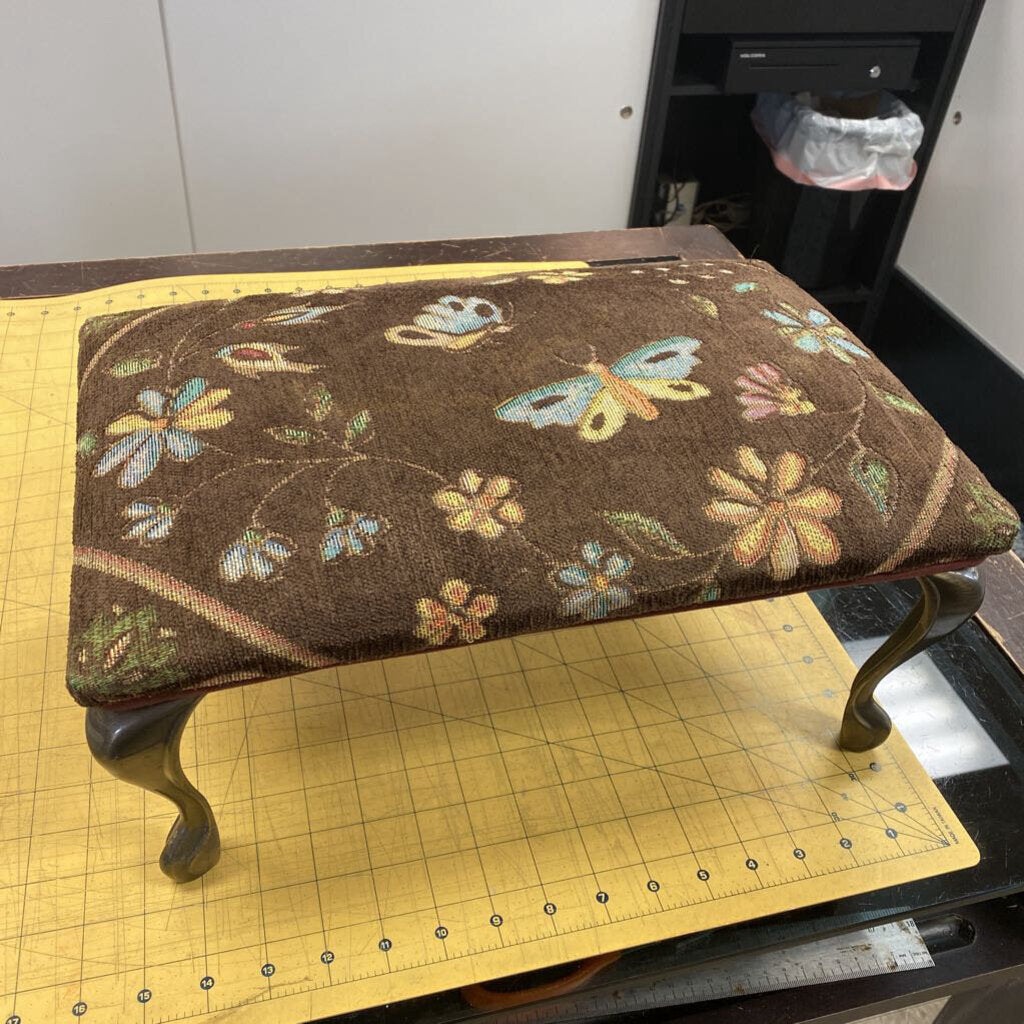 Velour Butterfly Metal Leg Footstool