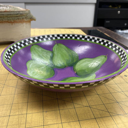 Hand Painted Wooden Pear Bowl