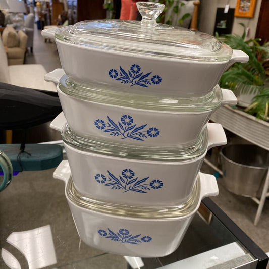 4x Corningware Cornflower Casseroles