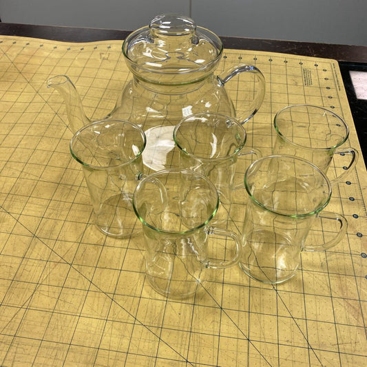 6 Piece Glass Teapot/Mugs