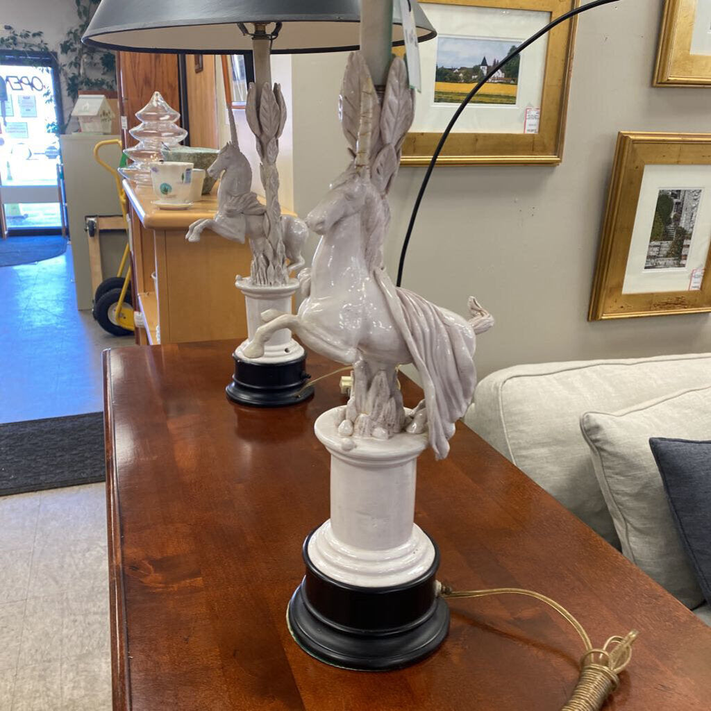 2x Italian Pottery Unicorn Lamps