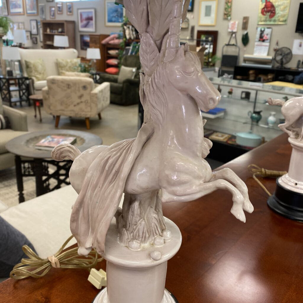 2x Italian Pottery Unicorn Lamps