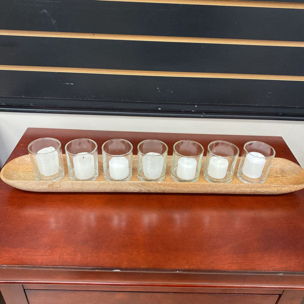 7 Votive Wood Tray Candle Holder