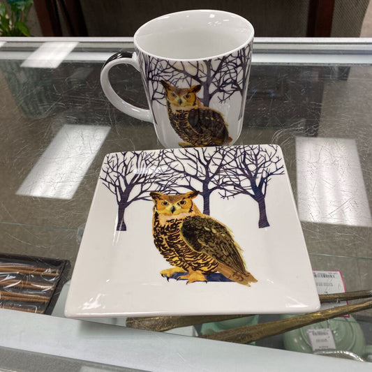 Two Can Art Owl Mug and Plate