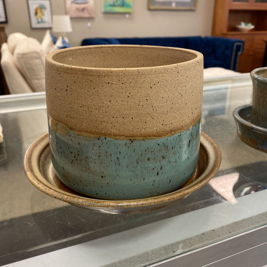 Stoneware Plant Pot w/Saucer