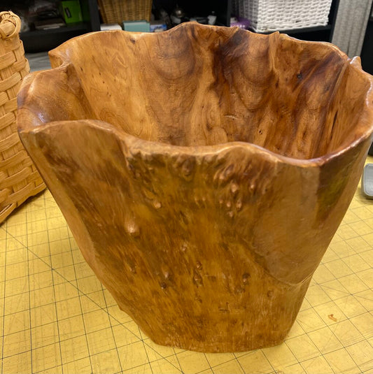 Carved Wood Wastebasket