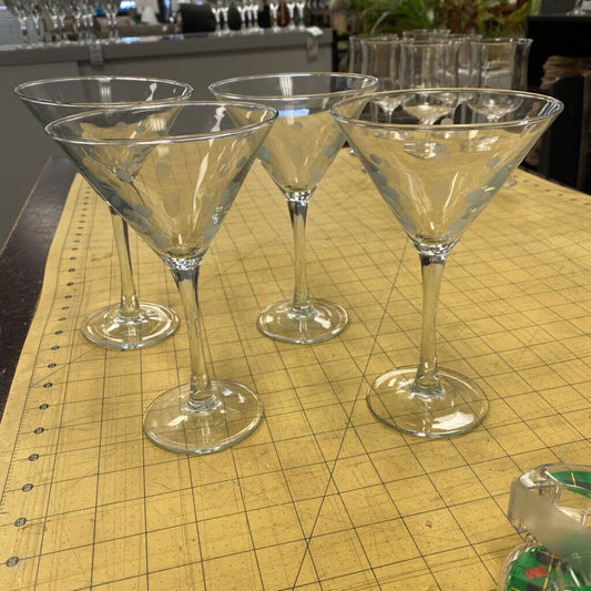 4x Polka Dot Martini Glasses