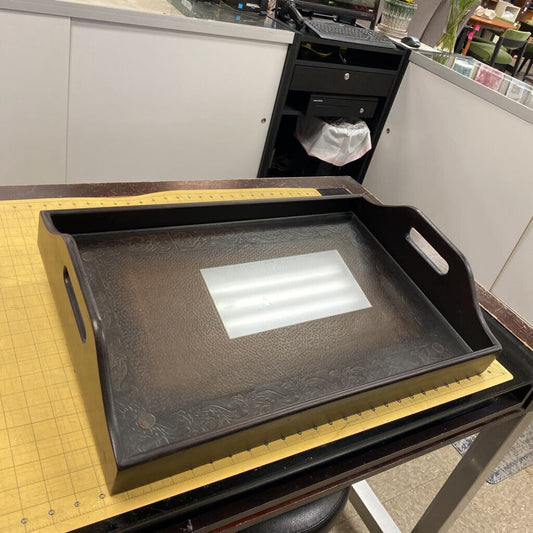 Wood Tray w/Embossed Leather Base