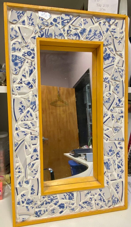 Monarch Blue & White broken Plate Mirror