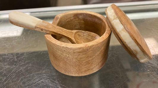 Wooden Salt Cellar w/Spoon