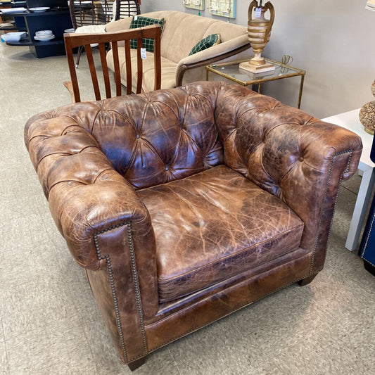 Distressed Leather Chesterfield Chair
