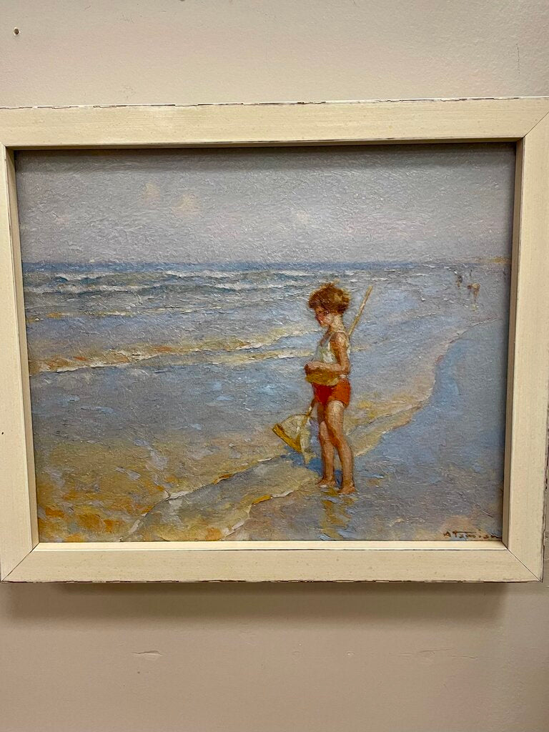 Charles Atamian "Playing on the Beach" Oil on Canvas