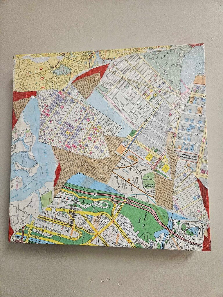 Original Decoupage Stretched on Canvas New York City Map Set of 2