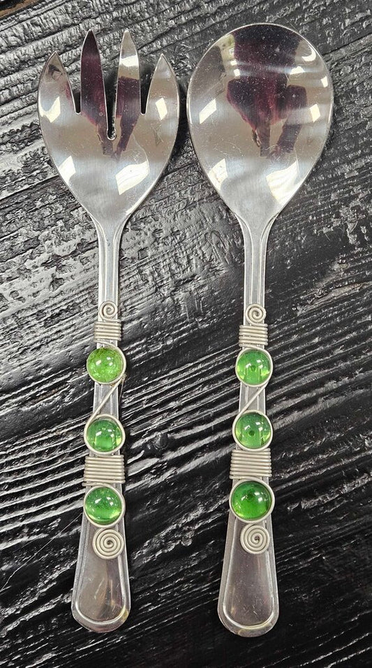 Stainless Steel Jeweled Salad Tong Set