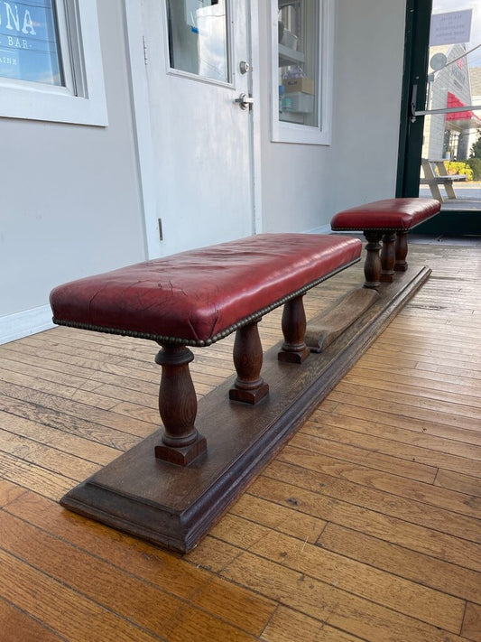 Antique Wooden Church Pew with Leather Seats