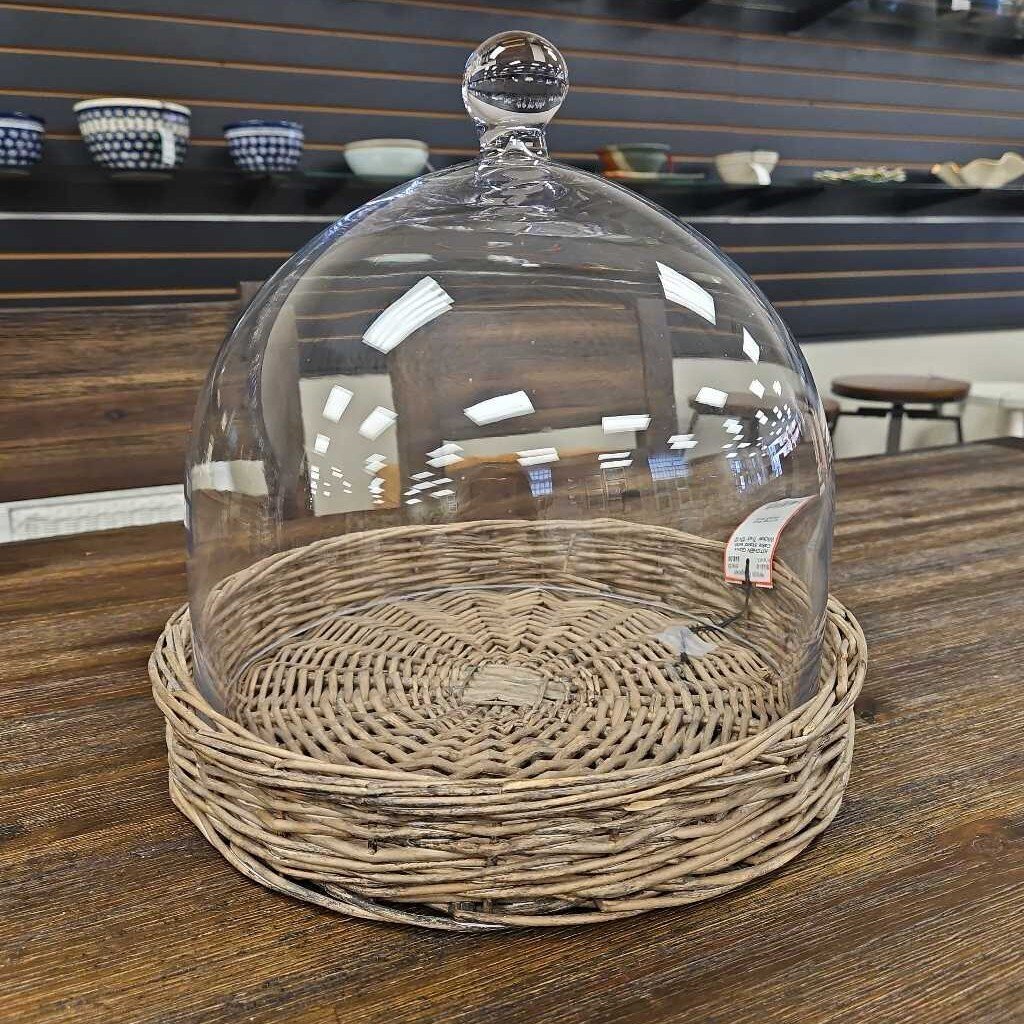 Glass Cake Stand with Wicker Tray
