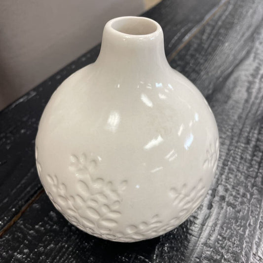Crate & Barrel Lucy White Embossed Ceramic Bud Vase