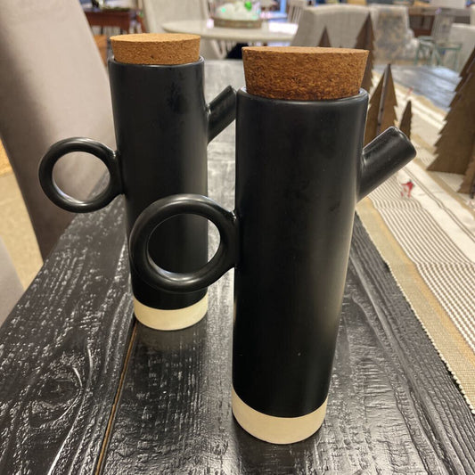 Crate & Barrel 2x Shaillee Matte Black Cruet Oil & Vinegar
