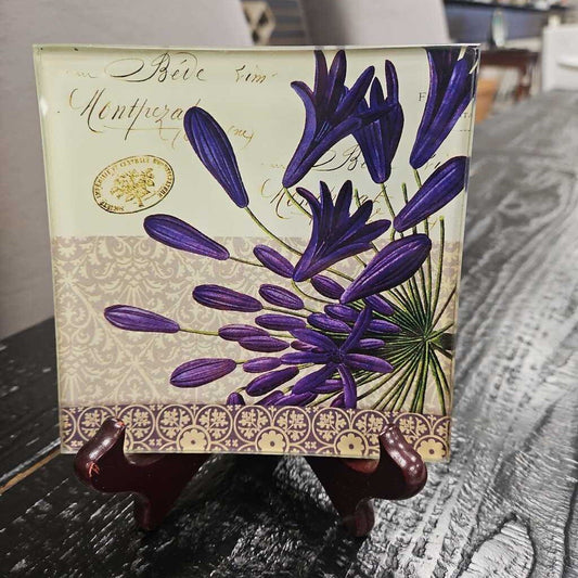 Floral Glass Decorative Plate Square