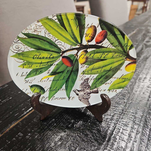 Olive Tree Oval Glass Decorative Plate