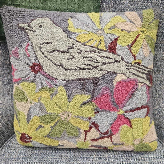 Woven Floral & Bird Accent Pillow