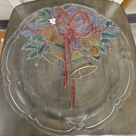Holiday Bells Glass Serving Tray Round
