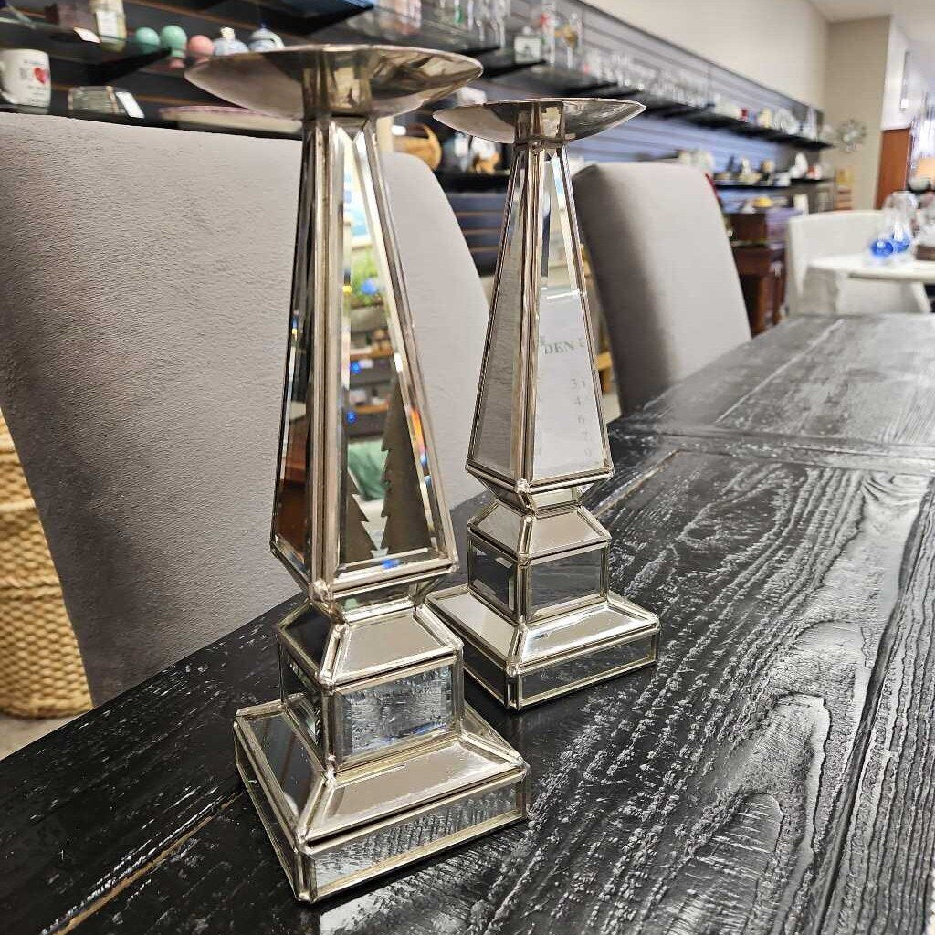Mirrored Candlestick Holders - Set of 2