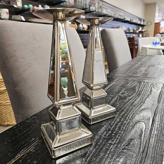 Mirrored Candlestick Holders - Set of 2
