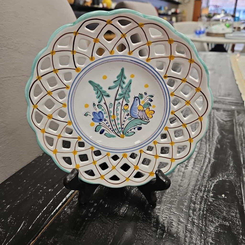 Floral and Bird Decorative Plate with Reticulated Lattice