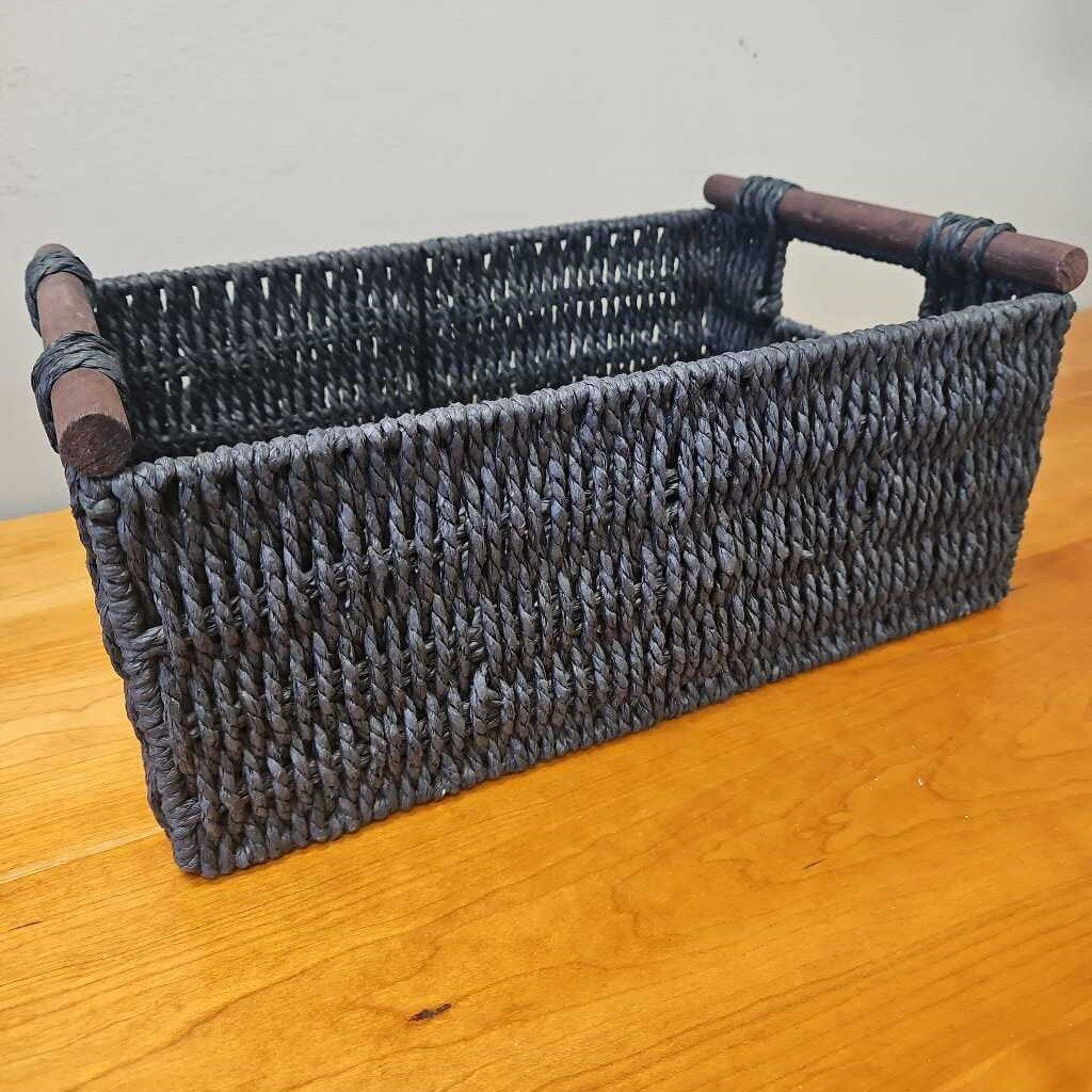 Woven Basket with Wooden Handles
