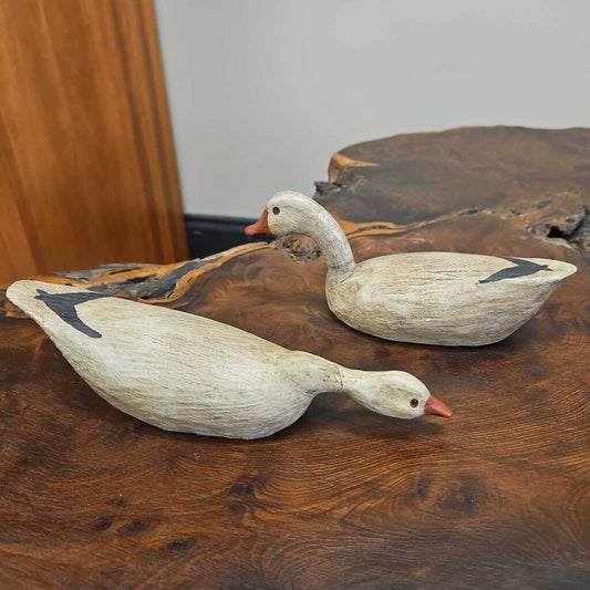 Hand Carved Wooden Geese - Set of 2