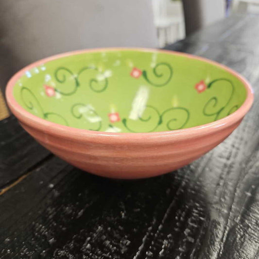 Medium Pink Bowl with Flowers by Lacey Pots