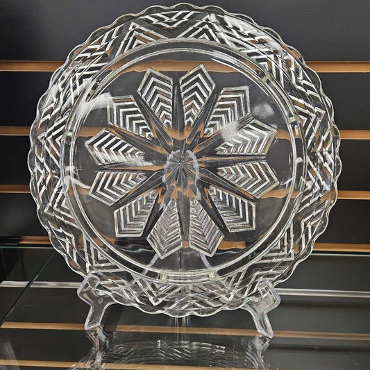 Glass Snowflake 3-Footed Cake Stand
