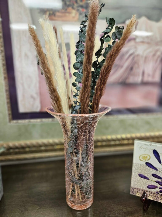 Vintage Pink Crackle Glass Vase