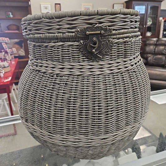 Gray Rattan Basket with Brass Latch