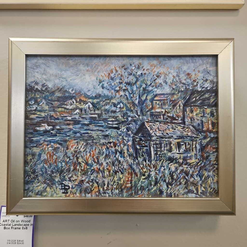 Oil on Wood Coastal Landscape in Box Frame