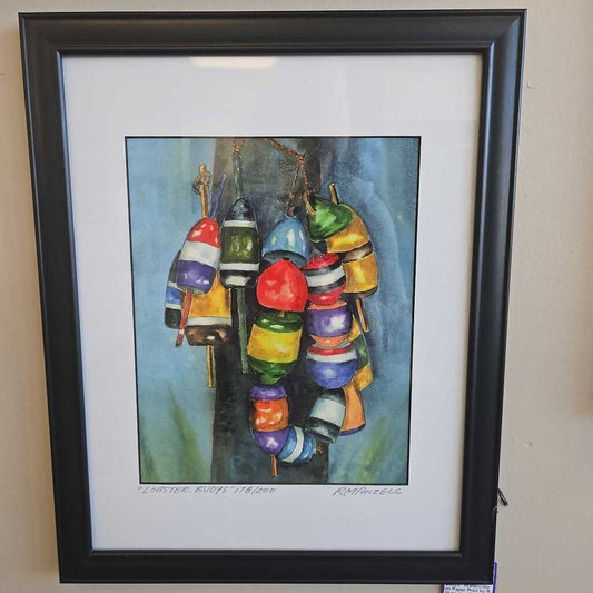 "Lobster Buoys" Watercolor on Paper Print by R. Manzelc