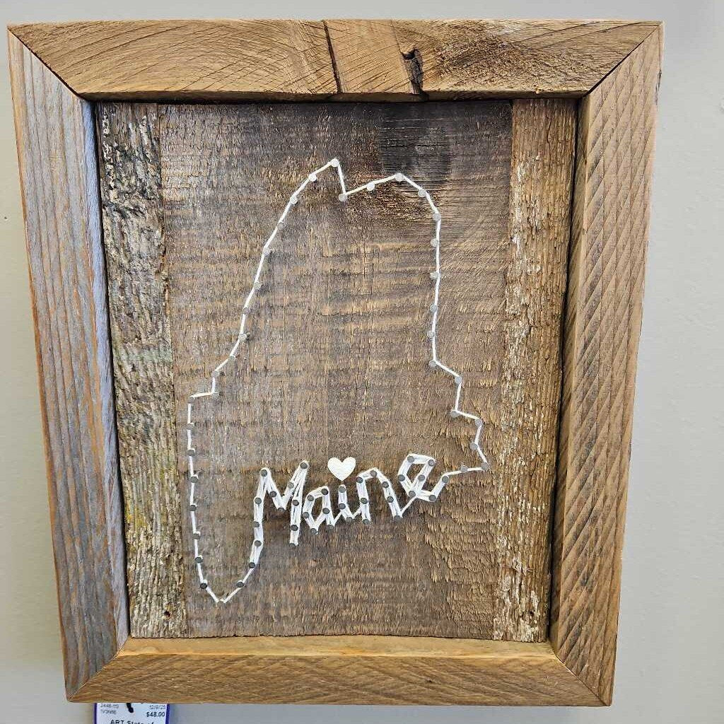 State of Maine Custom Nail Art on Wooden Base