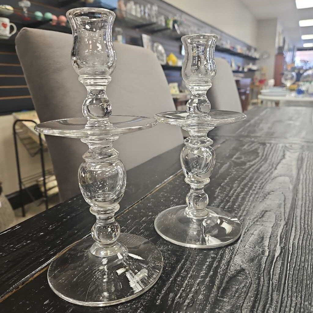 Two Tiered Glass Candlesticks - Set of 2