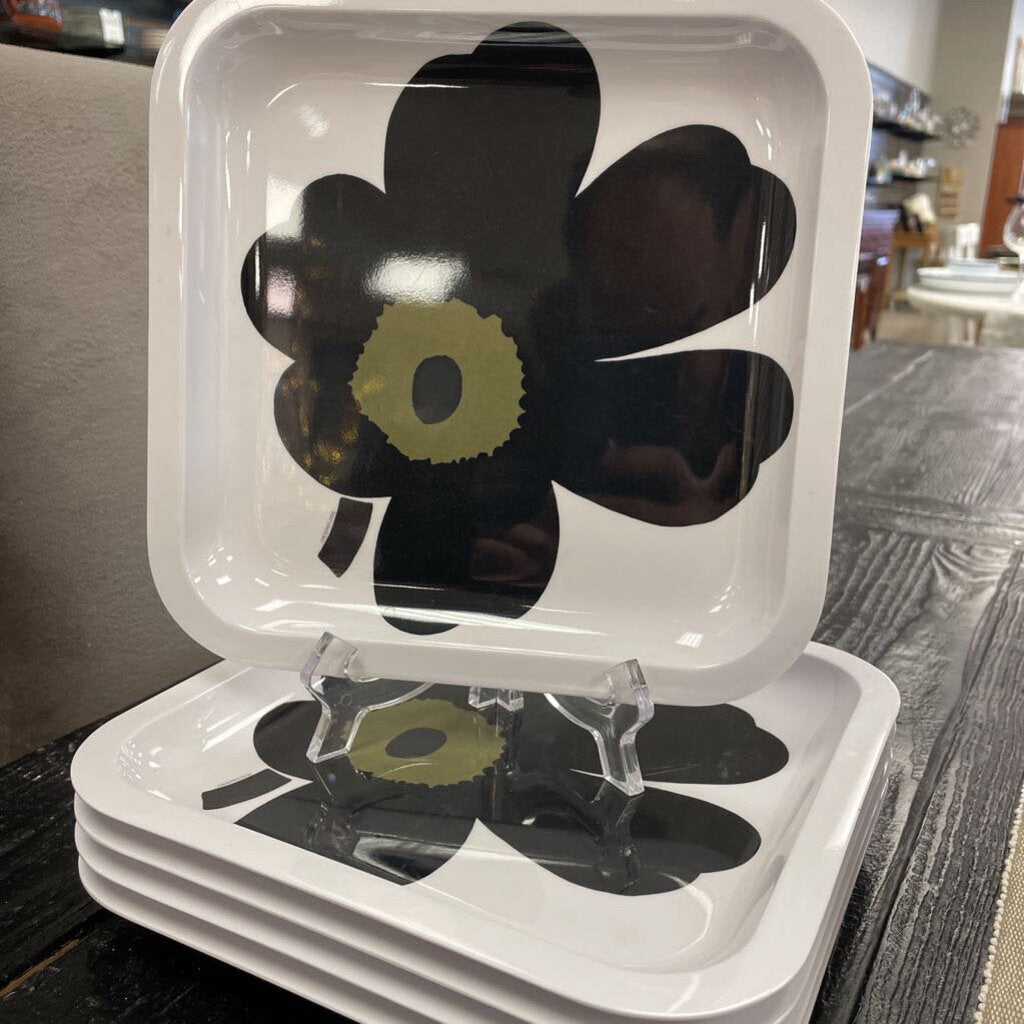 Marimekko by ZAK! Designs Unikko black poppy pattern melamine plate, set of 5