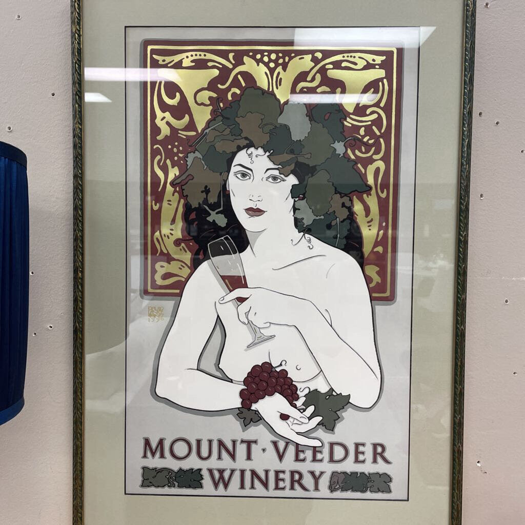 Original Poster of Mount Veeder Winery by David Lance Guines, framed