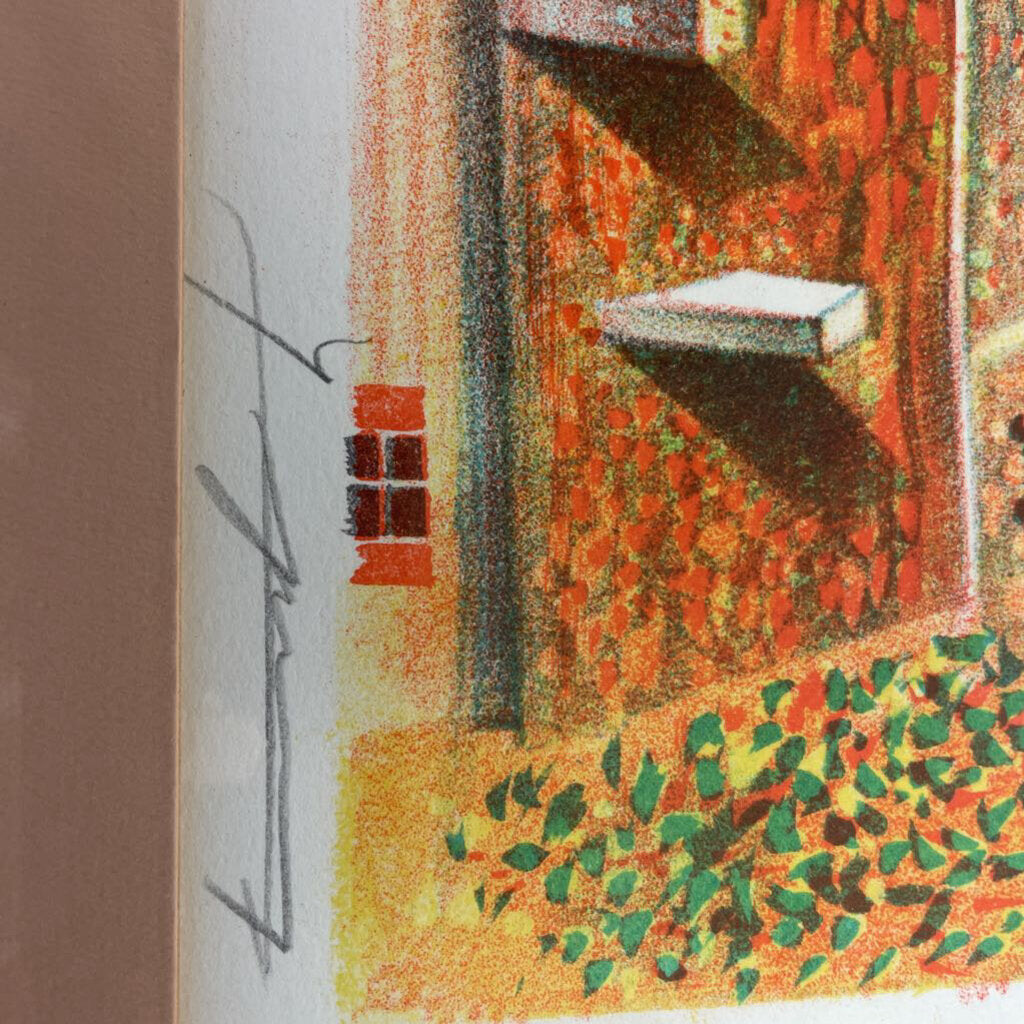 Lithograph signed by Claude Gosperrin, European Village, framed