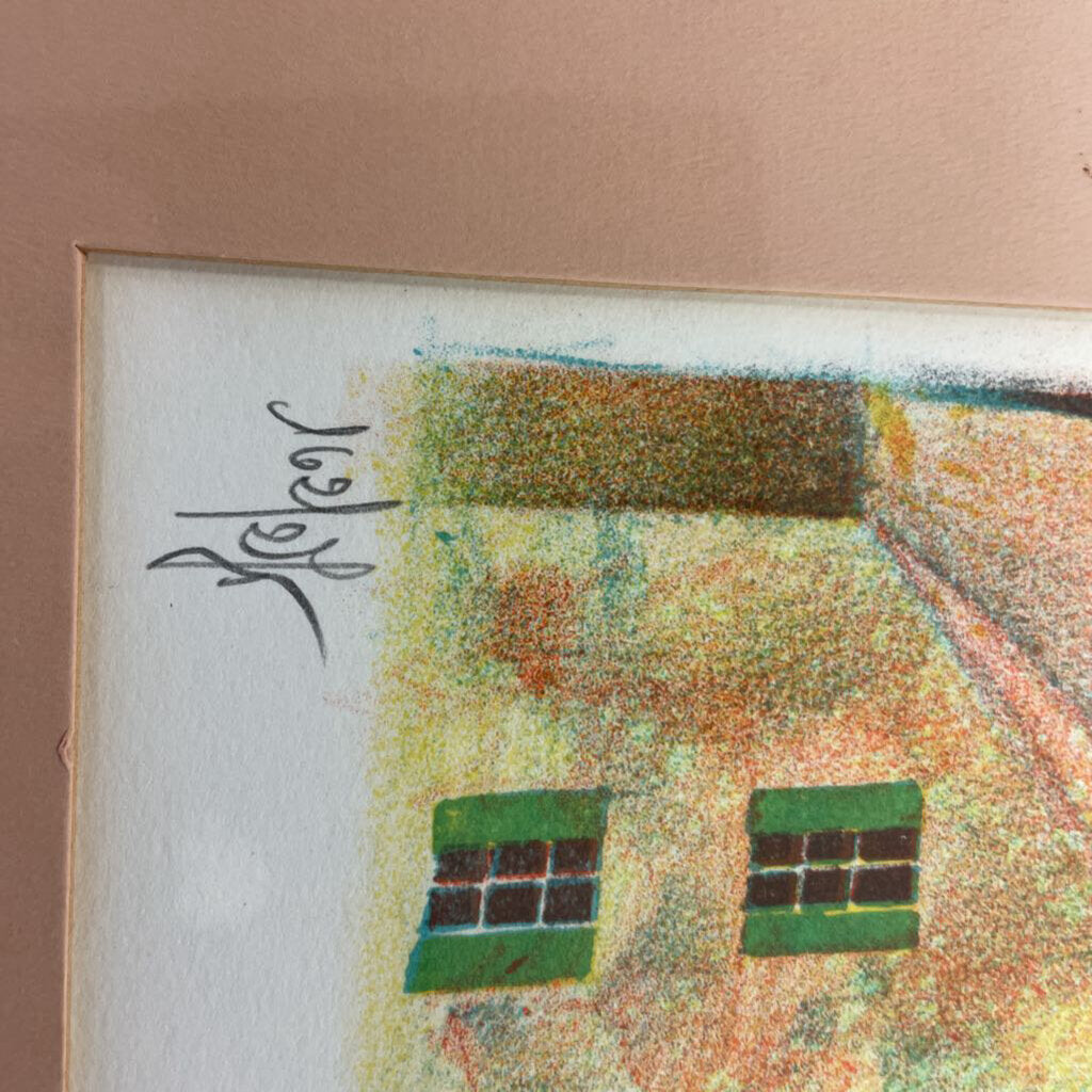 Lithograph signed by Claude Gosperrin, European Village, framed