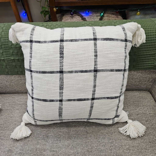 Checked Throw Pillow with Tassels