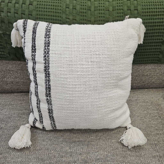 Gray Striped Accent Pillow with Tassels