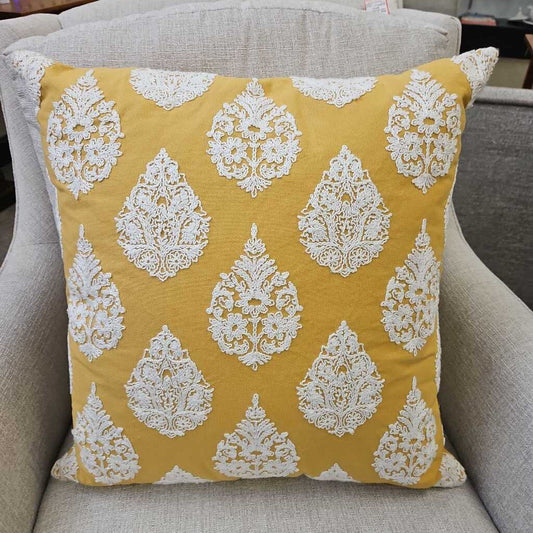 Yellow Embroidered Throw Pillow