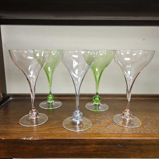 Vintage Colored Glass Champagne Glasses - Set of 5